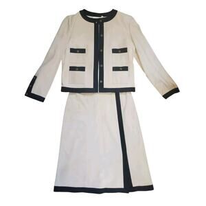 Vintage Suede Monarch New Zealand Preppy Ivory Black Jacket Midi Skirt Set Small